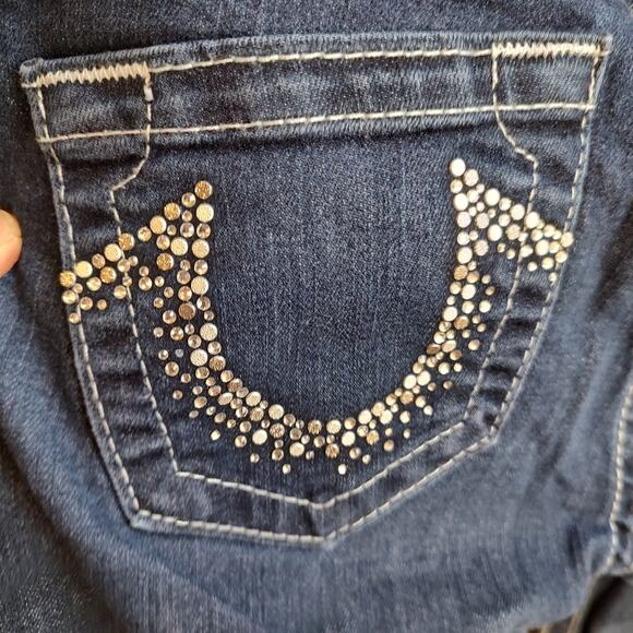 True Religion Dark Wash Boot Cut Crystal Pocket Jeans Waist Size 28 - Picture 5 of 15